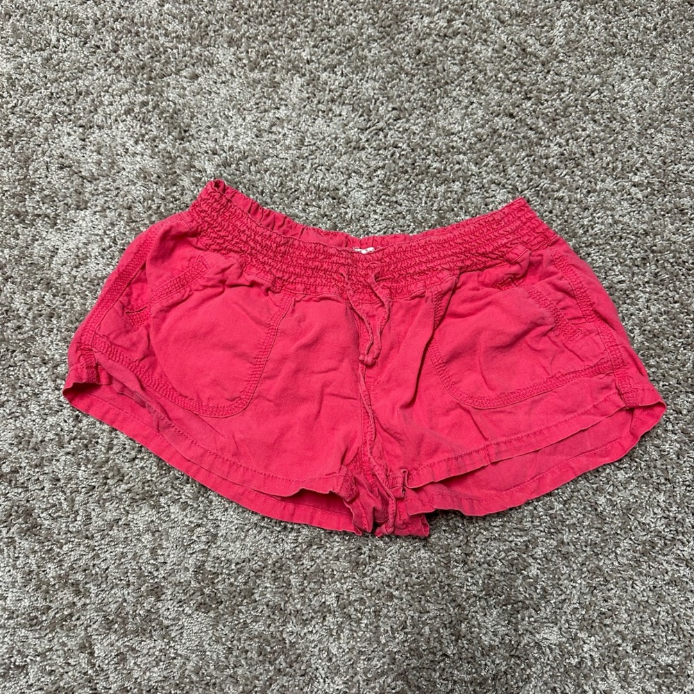 SO Heritage Linen Blend Smocked Waist Drawstring Shorts Coral Pink Womens Medium